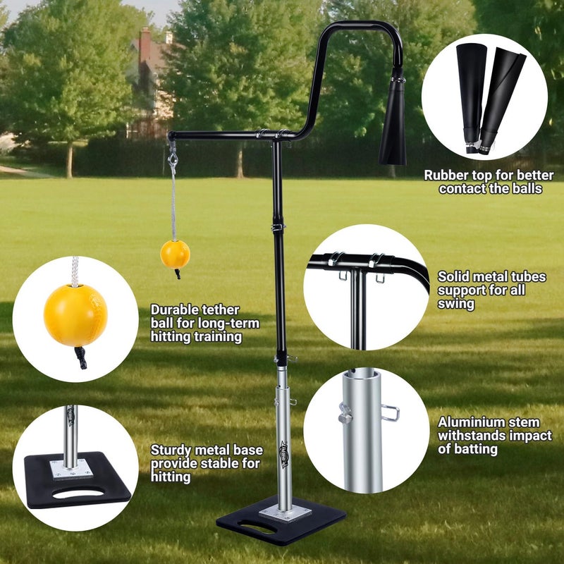 PLAYAPUT 3-In-1 Baseball Softball Batting Tee,5 Hitting Modes To Choose,Auto Reset Baseball Swing Trainner With Tethered Ball,Handrolled Rubber Top,Weighted Base,Height Adjustable Hitting Tee Softball Tee - Image 1